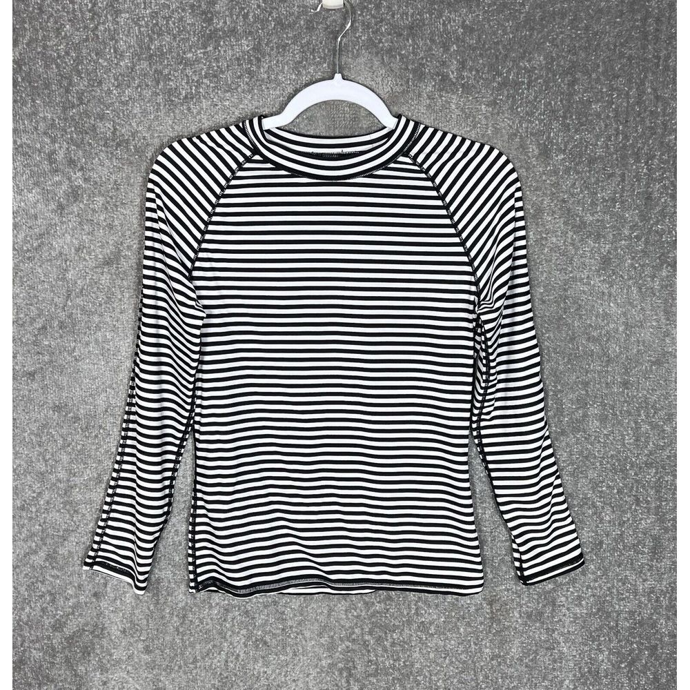 Old Navy Rash Guard Top Womens‎ Size Medium White Black Striped Long Sleeve